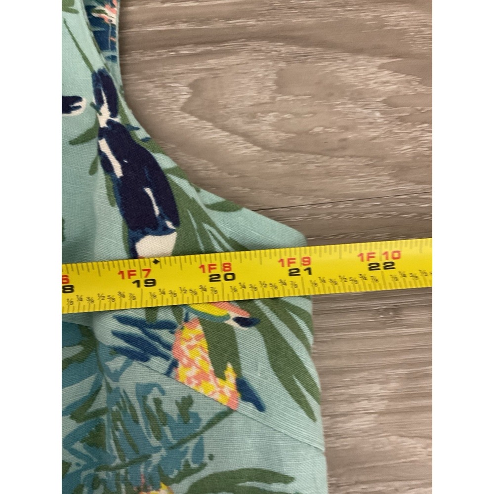 Jessica London 18W Linen Blend Dress Turquoise Floral Bird Print Lined - Picture 7 of 13